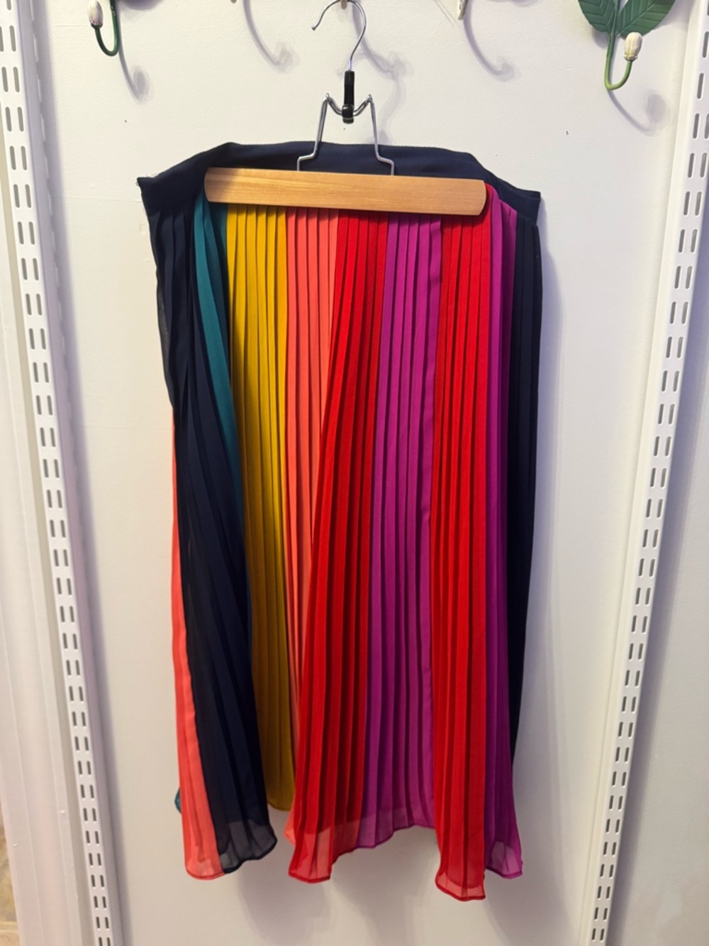 J. Crew Multicolor Pleated Circle Skirt in Navy, Yellow, Pink & Red